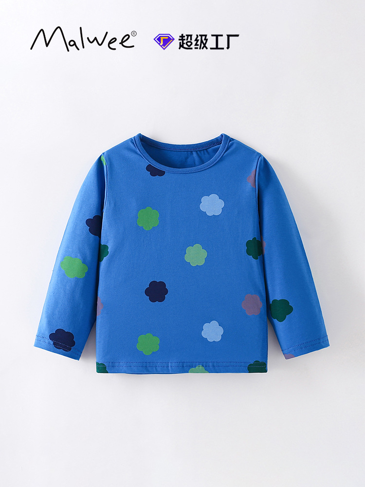 Malwee camiseta infantil otoño / invierno nuevo estilo europeo y americano para niños de mediana edad de cuello redondo de manga larga ropa de fondo para niños