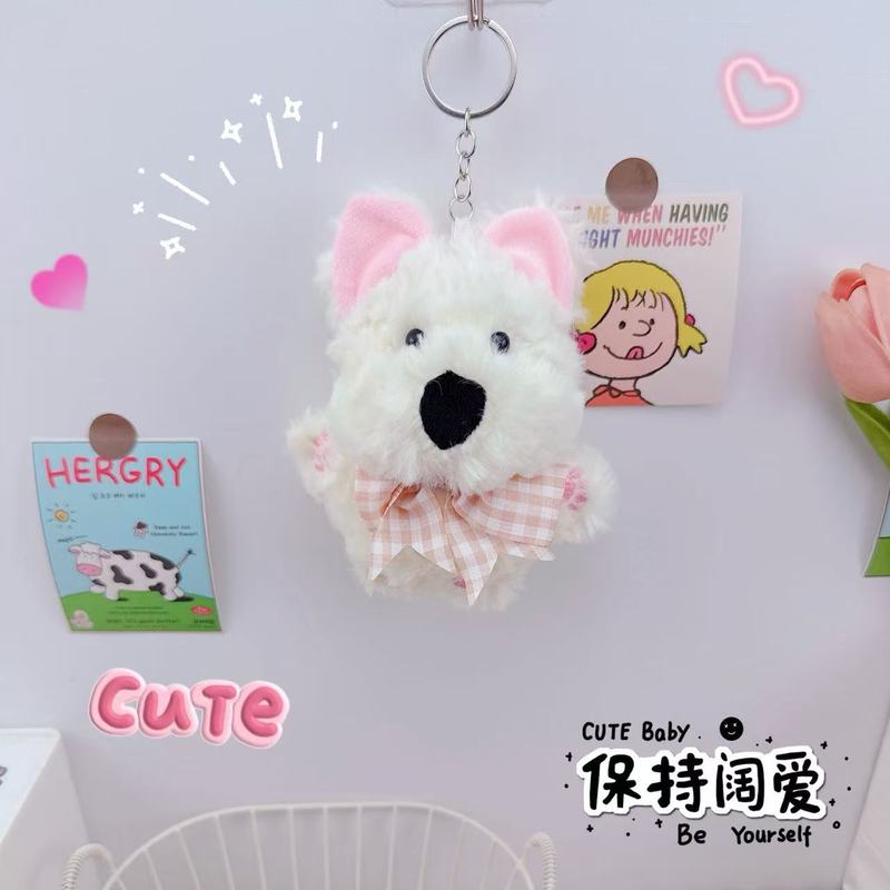 可爱蝴蝶结西高地小狗钥匙扣挂件创意少女心毛绒小狗狗书包小挂饰|undefined