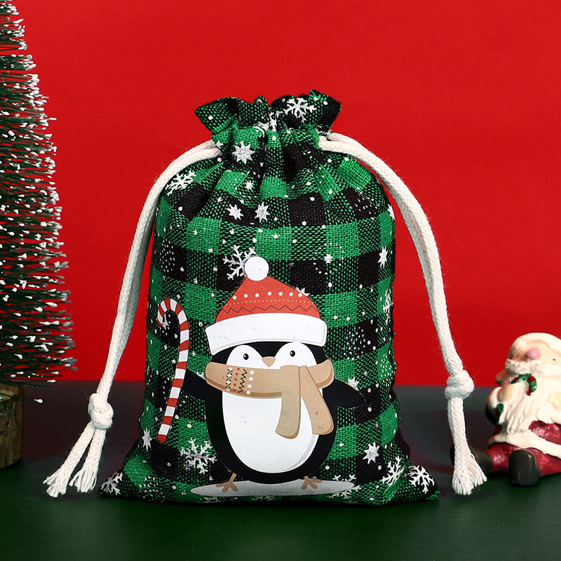Bolsa de algodón a cuadros de Navidad con cordón Bolsa de embalaje de regalo de caramelo de Navidad Calendario de Adviento bolsa pequeña al por mayor