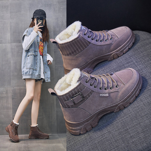 2025 Winter New Korean Style Fleece Lederhosen for Women Students, Warm and Cozy Cotton Shoes, Street Style Insta, Thick Short Boots 2175