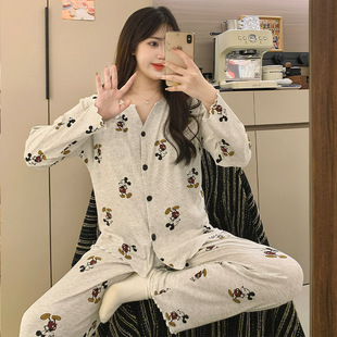 2025 Spring and Summer New Modell Cotton Moon Clothing Cartoon Mickey with Chest Pad suit Pregnant Women Nursing Home Clothing