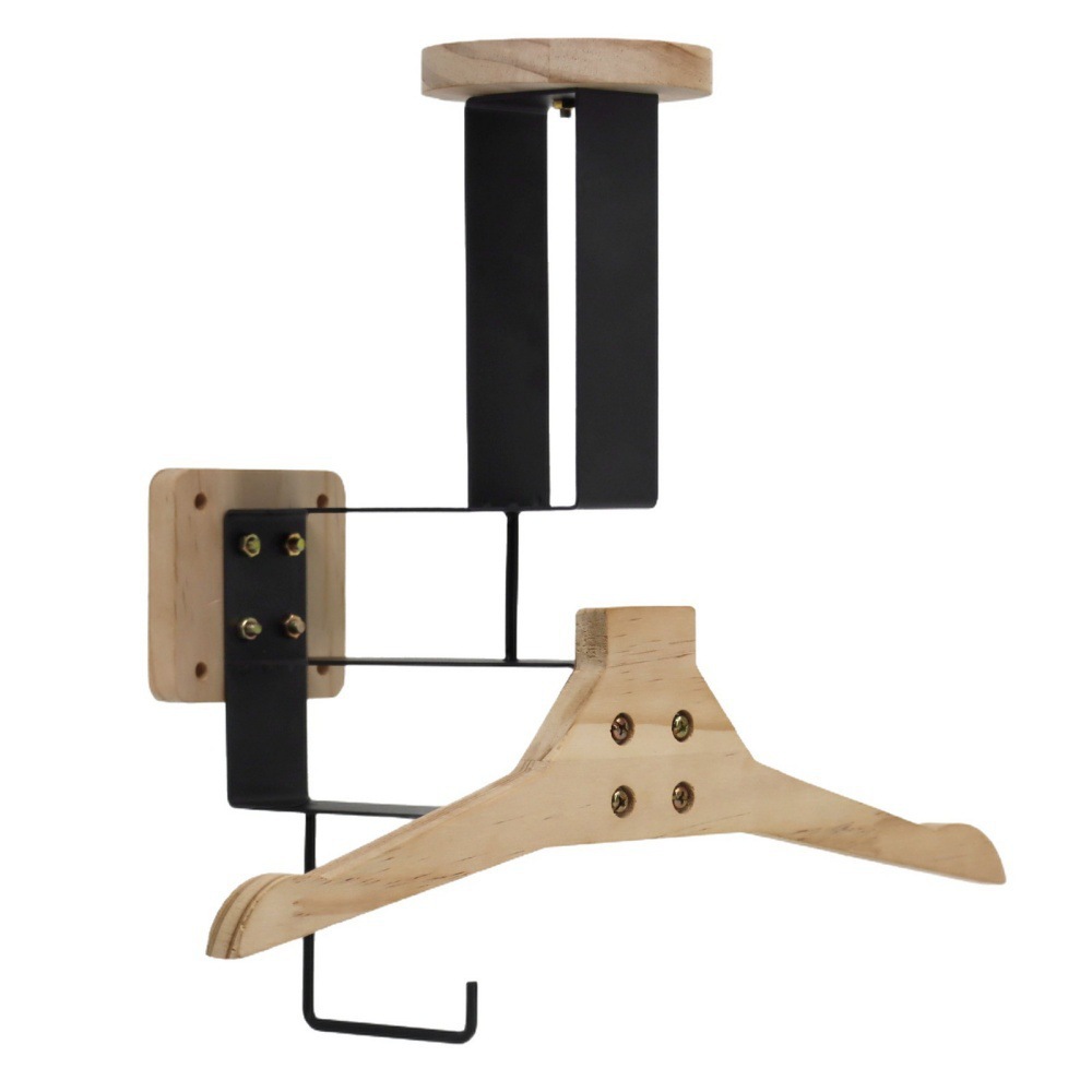 Wall-mounted solid wood and iron helmet rack, tactical vest storage rack, motorcycle riding gear display rack wholesale