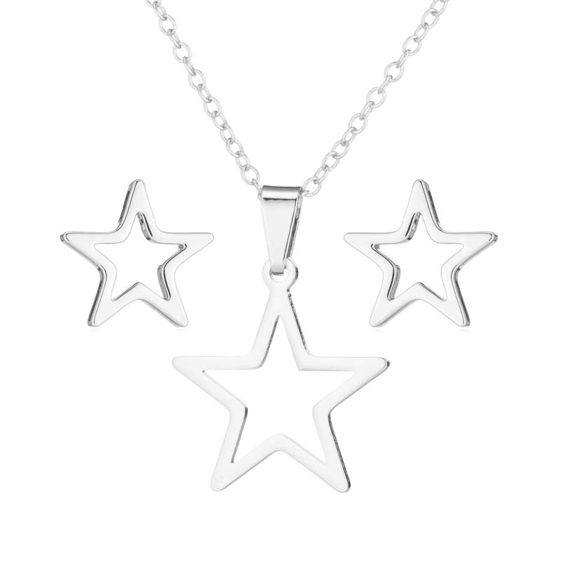 Fashion Pentagram Stainless Steel Plating Earrings Necklace display picture 4