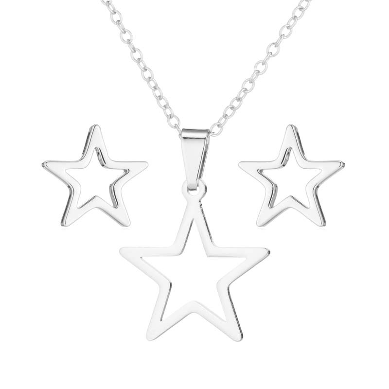 201 Stainless Steel Material PVD Coated 18K Gold Real Gold Plated Pentagram 201 Stainless Steel Fashion Waterproof Non Tarnish Earrings Necklace