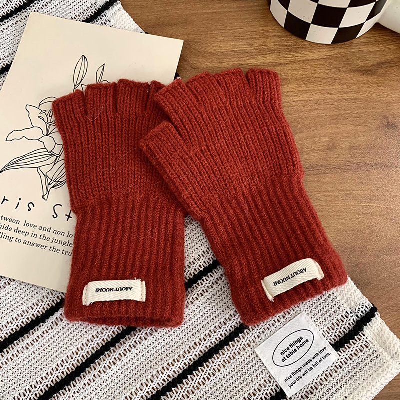 Guantes de medio dedo de invierno caliente nuevo estilo coreano de color sólido para estudiantes de escritura guantes de conducción guantes de lana de punto