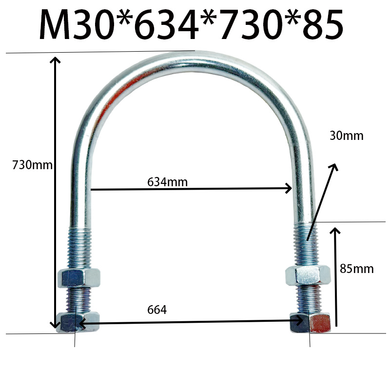 CB / T 3780 / 1997 - Pa / Pb galvanizado en forma de U tuerca gruesa perno alargado abrazadera de tubería
