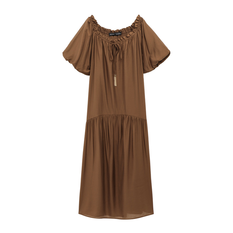 Foreign trade wholesale summer new European and American style drawstring design shirt short sleeve collar dress 1276491 Foreign trade wholesale summer new European and American style drawstring design shirt short sleeve collar dress 1276491