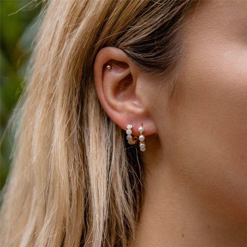 Fashion Geometric Sterling Silver Inlay Artificial Pearls Zircon Earrings 1 Pair