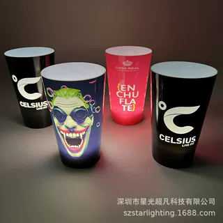 批发七彩酒吧感应闪光杯入水亮可乐冰杯热转印创意LED发光饮料杯
