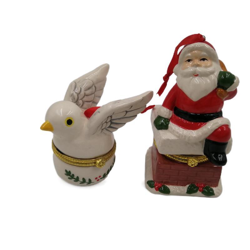 Artesanía de cerámica, joyería, joyería, caja de almacenamiento de joyas, joyero de cerámica de dibujos animados de Navidad, muebles de cerámica de Navidad