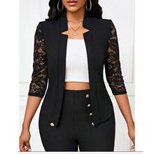 J 73907 Slim Fit Lace Sleeve Solid Color Blazer ������˿��װ