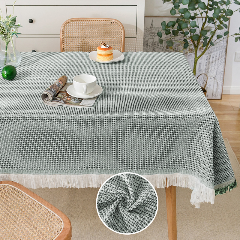 Mantel de gasa de algodón con borlas de estilo crema, mantel a prueba de polvo con atmósfera fotográfica, cubierta decorativa rectangular para mesa de centro antideslizante