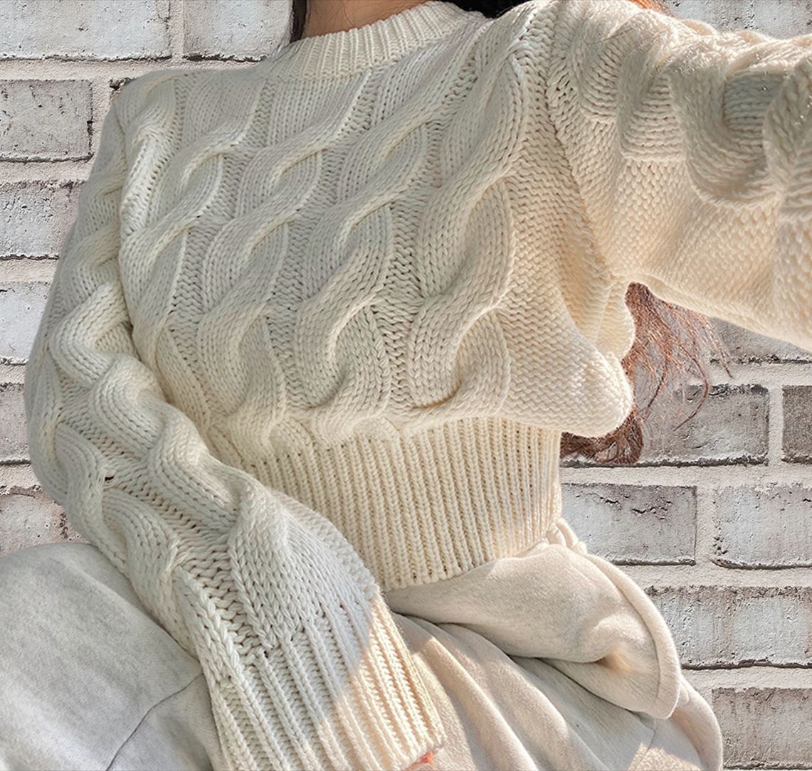 Maglione a vita alta 2024 da donna autunno e inverno nuovo piccolo girocollo pullover stile straniero Fried Dough Twists corto_voghion.com