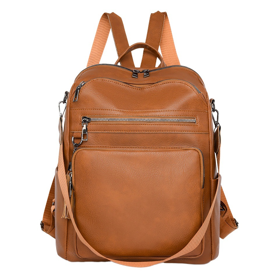 Mochila de cuero suave para mujer casual de verano de alta calidad, color de contraste simple, mochila de doble uso para viajes al aire libre al por mayor