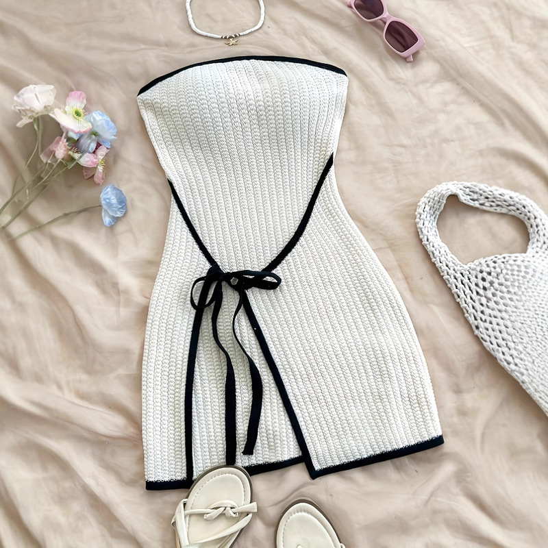 European and American Cross-Border New Women's Clothing Spring and Summer Women's Temperament Slim Tube Top Knitted Dress