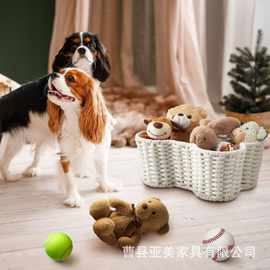 跨境棉绳编织收纳篮宠物玩具零食储物筐骨头造型编织储物篮玩具筐