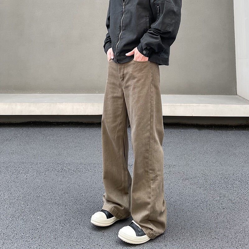 American Cleanfit Maillard Brown Jeans Men's Trendy High Street Vibe Straight Casual Retro Bootcut Pants