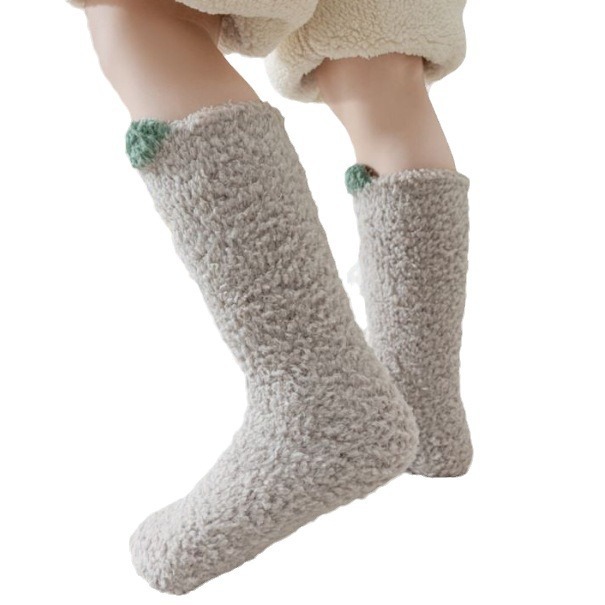 Calcetines de Piso Infantiles de Poliéster Térmicos, Antiolor y Bordados para Otoño e Invierno