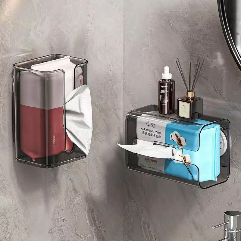 浴室ペーパーボックス吸盤ティッシュボックス家庭用逆さトイレットペーパー収納ラック壁掛けフェイスタオル収納ボックス|undefined