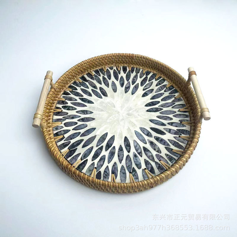 Vietnam ratán tejido Shell bandeja color Shell tejido merienda cesta de almacenamiento merienda bandeja fruta pan té bandeja