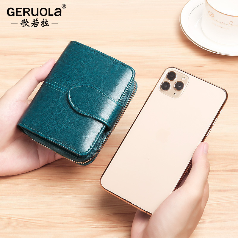 Cartera corta, bolso de cambio, bolso de tarjetas de cuero real, bolso pequeño, bolso de mujer, bolso de cuero compacto, cuero de vaca