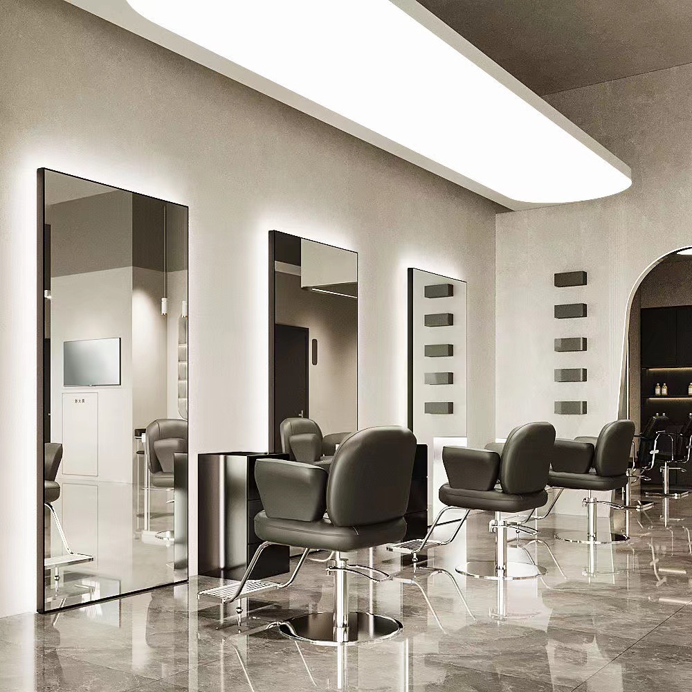 Espejo de peluquería con lámpara de línea para salón de peluquería, espejo de corte de pelo, espejo de pared, espejo de peluquería