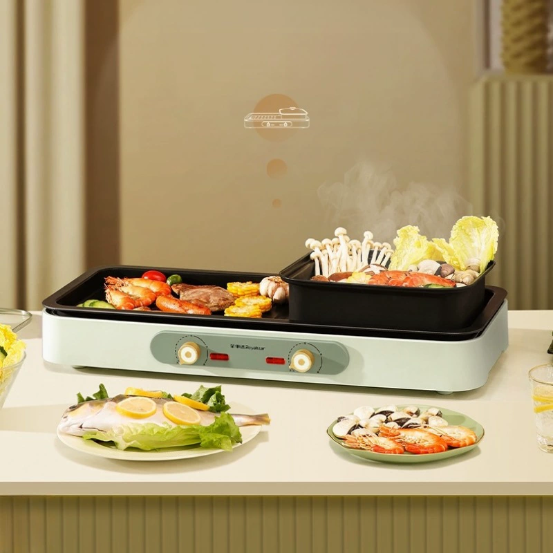 Электрический горшок Rongshida RS-SK220A 2200W для гриля и шабу-шабу в одном, машина для жарки шашлыков, электрический противень