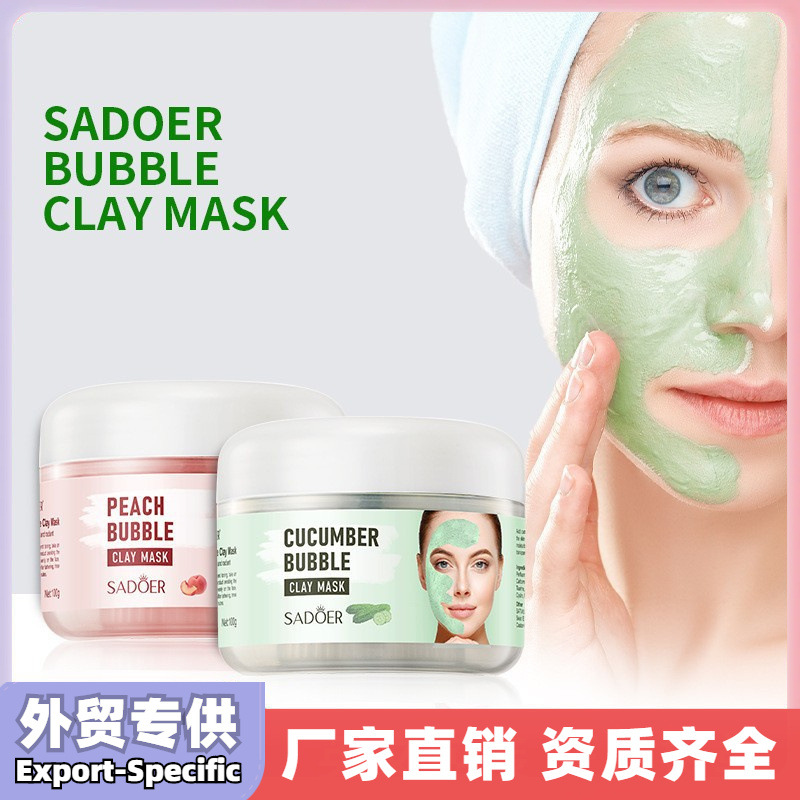 All-English Mud Mask Sadoer Cucumber Peach Bubble Mask Mud for Pore Cleaning Skincare Products Cross-Border Foreign Trade