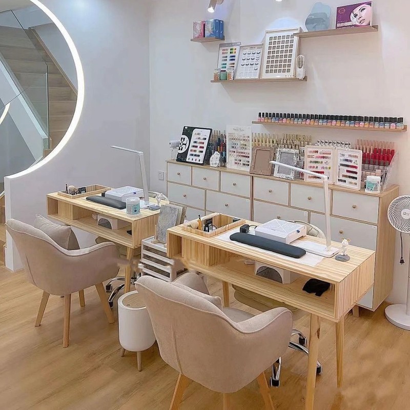 网红实木美甲桌子带吸尘器美甲店桌椅礼物一套日式高级轻奢美甲台|undefined