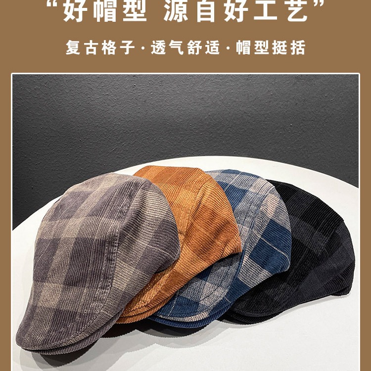 Gorra de pana estilo Newsboy para mujer, otoño e invierno, gorra con diseño retro estilo Hong Kong, gorra Newsboy, estilo vintage.