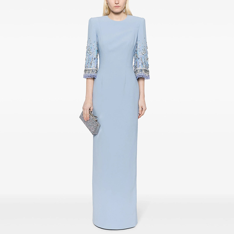 Cross-Border Hot-Selling In-Stock 2026 New European and American Fashion Long Dress with Heavy Beading and Rhinestone Embellishments