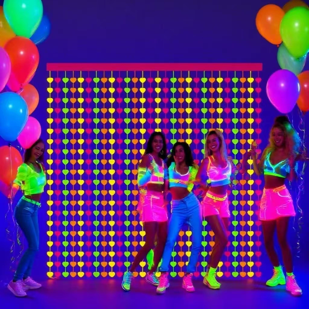 Кросс-бордерная флуоресцентная диско-штора из шелка с сердечками, звездами и пятиконечными звездами для оформления танцевальных вечеринок и мероприятий