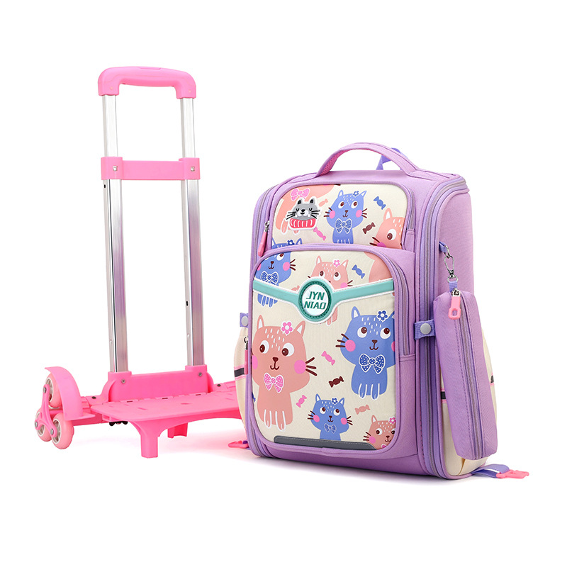 Trolley de entrega de pescado natural bolsa de escuela primaria femenina grado 3, 4, 5 mochila ligera escalera de seis ruedas escalada transfronteriza