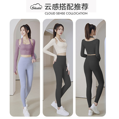 Polyi Hall sportswear running training turtleneck strap slimming detachable chest pad shockproof long sleeve yoga outfit