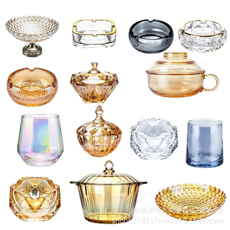 Fabricantes de ceniceros de vidrio de cristal al por mayor de lujo ligero cuadrado redondo cenicero hotel club regalos logotipo tallado