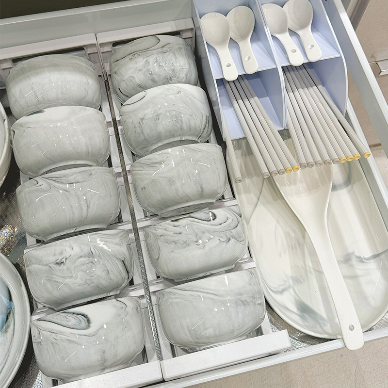 Marble Tableware Underglaze Color Bowls, Bowls and Plates Gift Box Normcore Accessible Luxury High-End Ceramic Tableware 2024 New Style