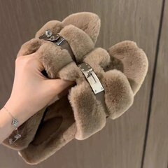 毛茸茸~小金扣外穿毛毛鞋女秋冬2025新款加厚加绒毛毛拖鞋棉鞋
