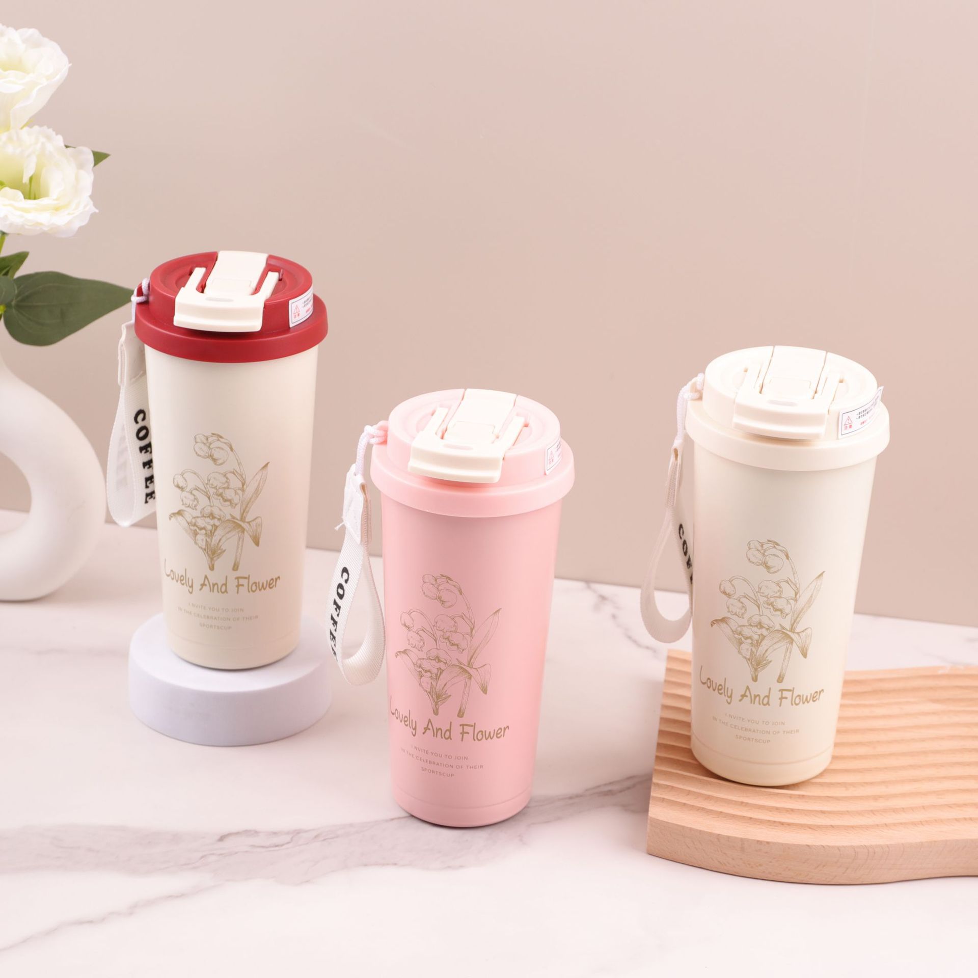 Red orquídea de campana 304 taza de café de acero inoxidable taza de paja de mano taza de aislamiento de agua portátil de oficina al aire libre taza de aislamiento de agua