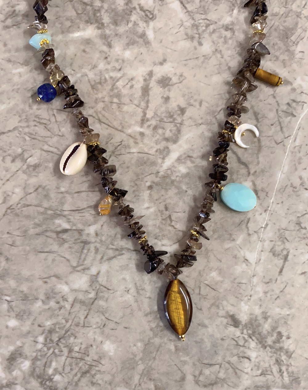 Unisex Gender Beaded, Plating Design Retro Color Block Natural Stone Pearl Titanium Steel Beaded Plating Pendant Necklace 1 Piece