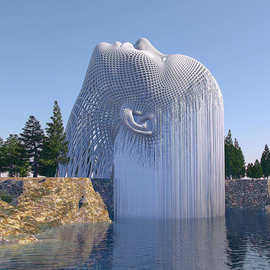 大型不锈钢镂空人物雕塑 厂家抽象异形水景浪花月亮艺术景观摆件
