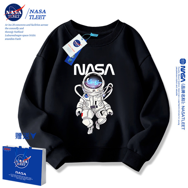 NASA Men's and Women's Children's Astronaut Spring and Autumn 2024 New Fashion Streetwear Round Neck Top Casual Parent-Child
