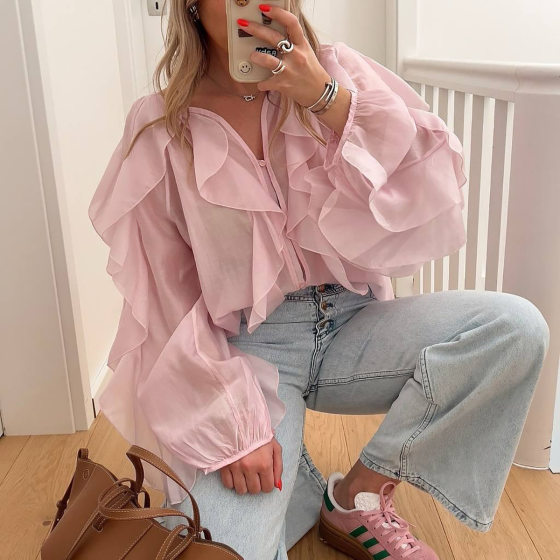 2025 European and American Cross-border Spring and Autumn New Loose Casual Elegant Chiffon Shirt Top Design Ruffled Top