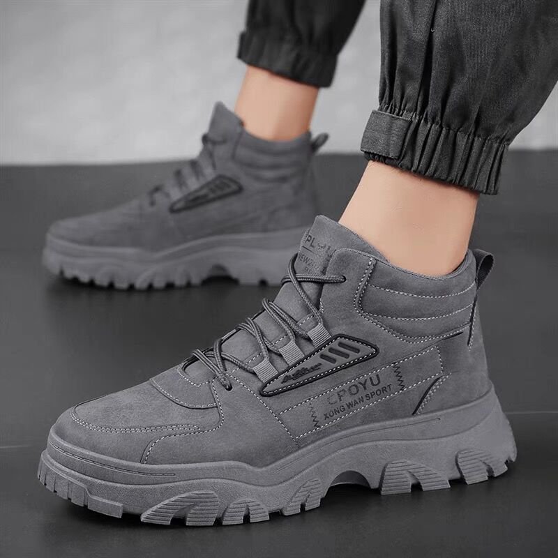 Spring Men's Shoes New breathable high-top workwear shoes men's trendy all-match non-slip wear-resistant sports casual work shoes Spring Men's Shoes New breathable high-top workwear shoes men's trendy all-match non-slip wear-resistant sports casual work shoes