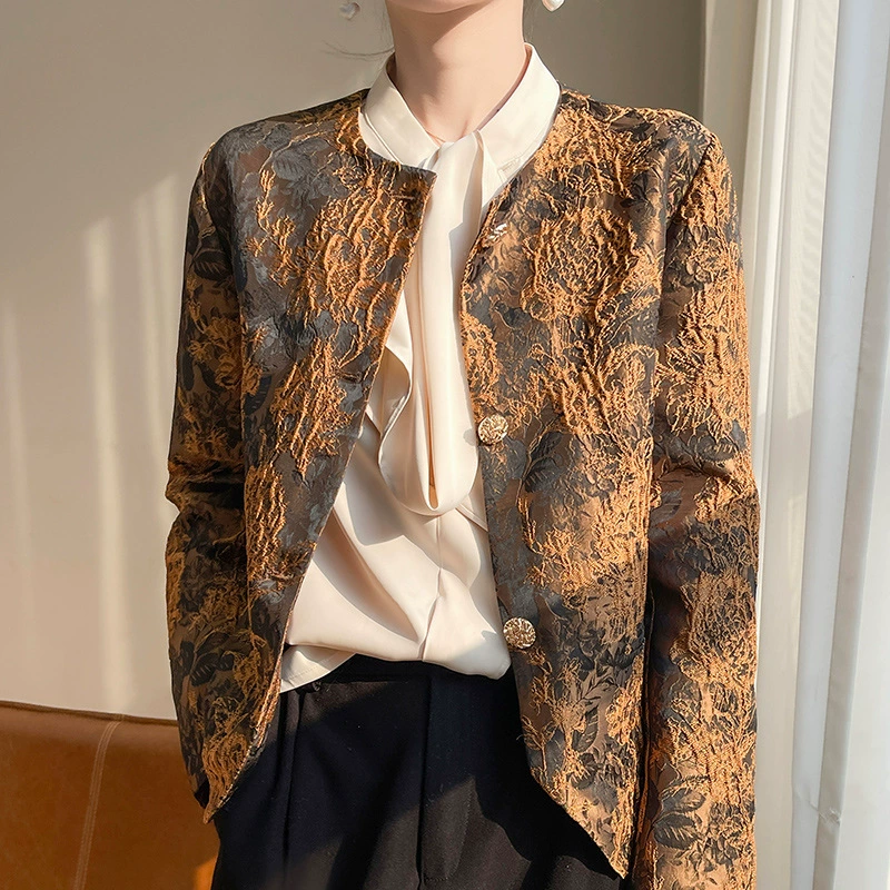 Summer fashionable colored jacket with a round collar