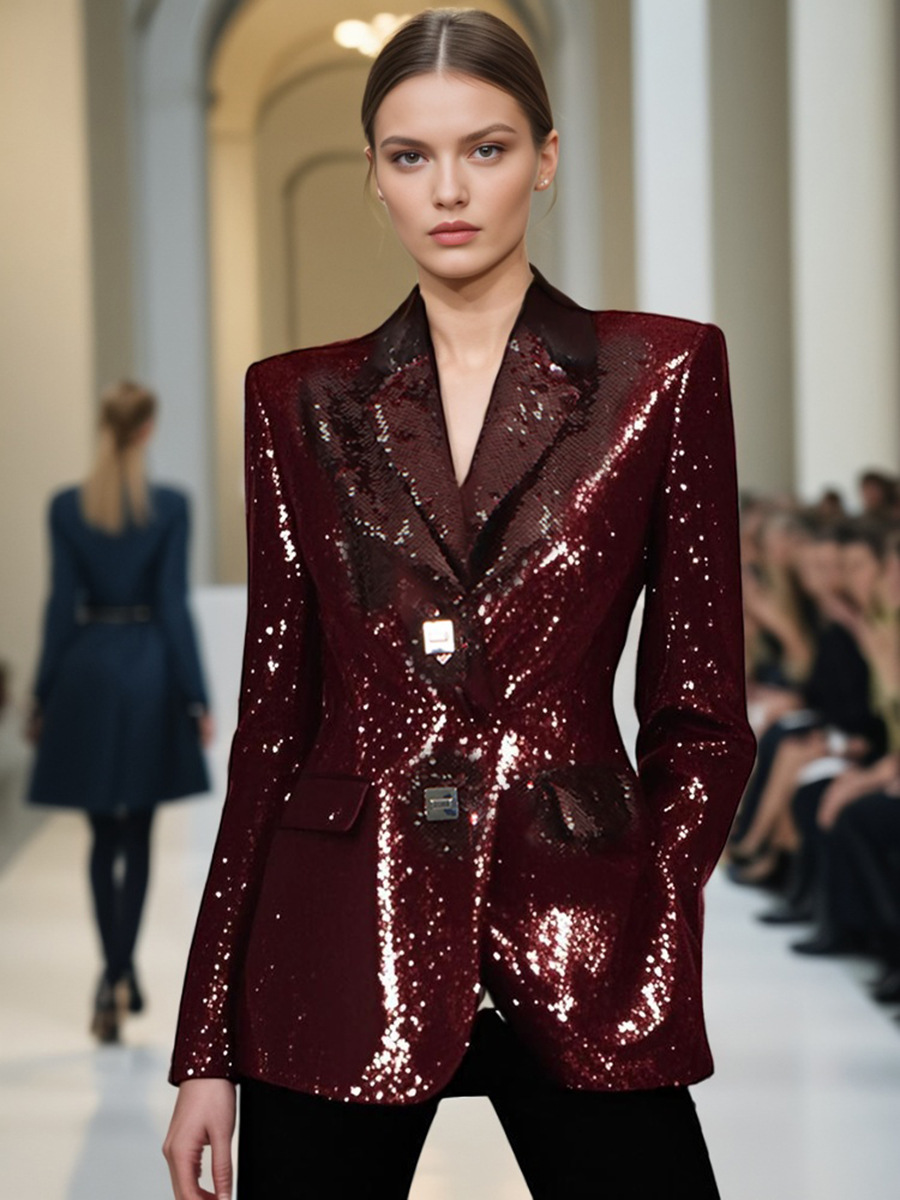 Giacca blazer donna elegante con paillettes scollo a v slim fit sera_voghion.com
