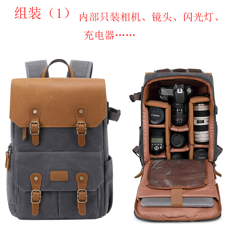一眼レフショルダーカメラバッグ防水盗難防止大容量キャンバスドローンバッグアウトドアバッグショルダー写真バックパック