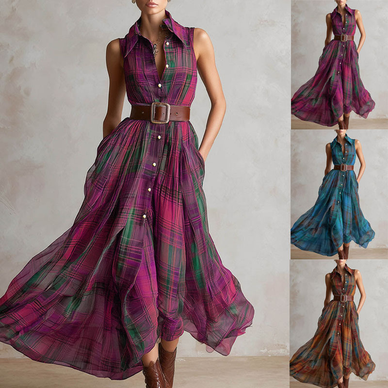 European and American cross-border women's fashion summer new elegant waist-cinching sleeveless one-piece dress