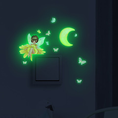 外貿花仙子蝴蝶月亮夜光貼紙開關貼兒童房家居裝飾牆貼自粘批發