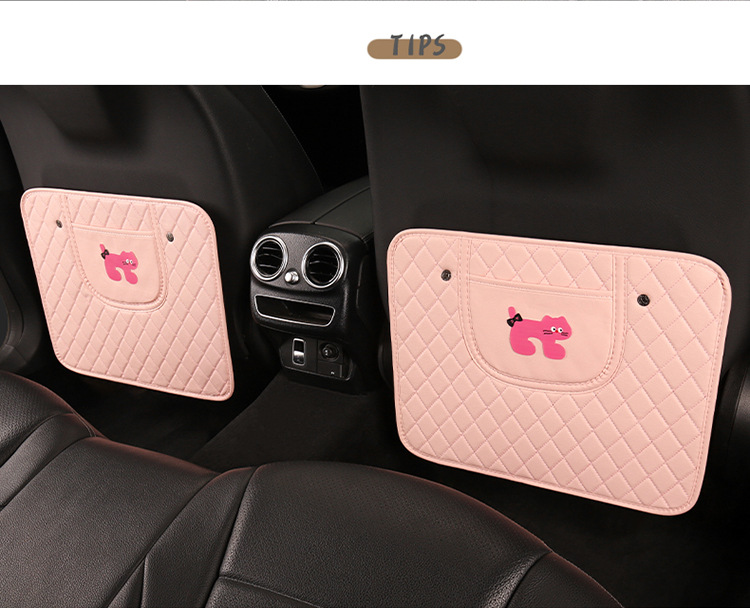 Quilted Embroidered Pink Cat Anti-Kick Pad Cute Cartoon Car Seat Back Anti-Kick Pad Car Seat Back Anti-Fouling Pad Anti-Dirty Pad