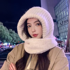 帽子围脖连体帽大头围保暖防寒加绒东北帽针织厚重护耳护颈毛线帽